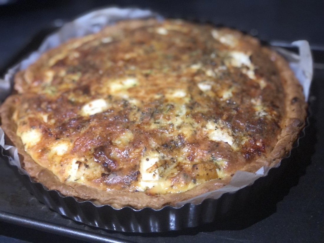 Home-style quiche fresh from the oven.