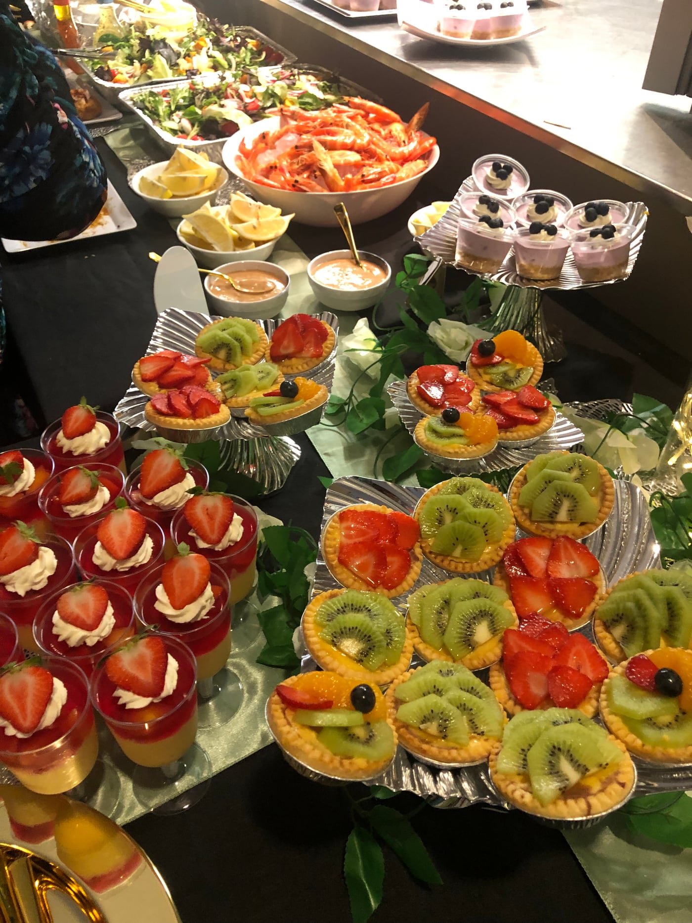 Dessert and catering table prepared for a Country Heart meal service.